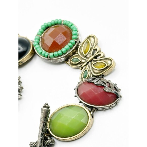 Ornate Lucky Brand Butterfly Flower Cabochon Bracelet Gold/Silver Tone - Picture 4 of 7